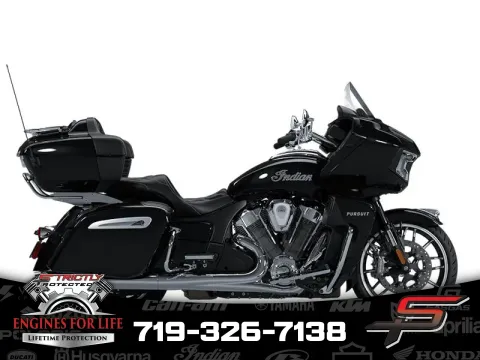 Black 2025 Indian Motorcycle Pursuit® Limited w/PowerBand Audio Black Metallic for sale in Pueblo West, CO
