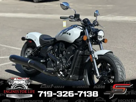 White 2025 Indian Motorcycle Scout® Sixty Bobber Limited Ghost White Metallic Smoke for sale in Pueblo West, CO