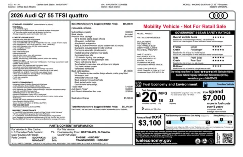 Black 2026 Audi Q7 Premium Plus for sale in Austin, TX