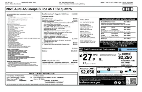 Black 2023 Audi A5 Coupe S line Premium Plus for sale in Austin, TX