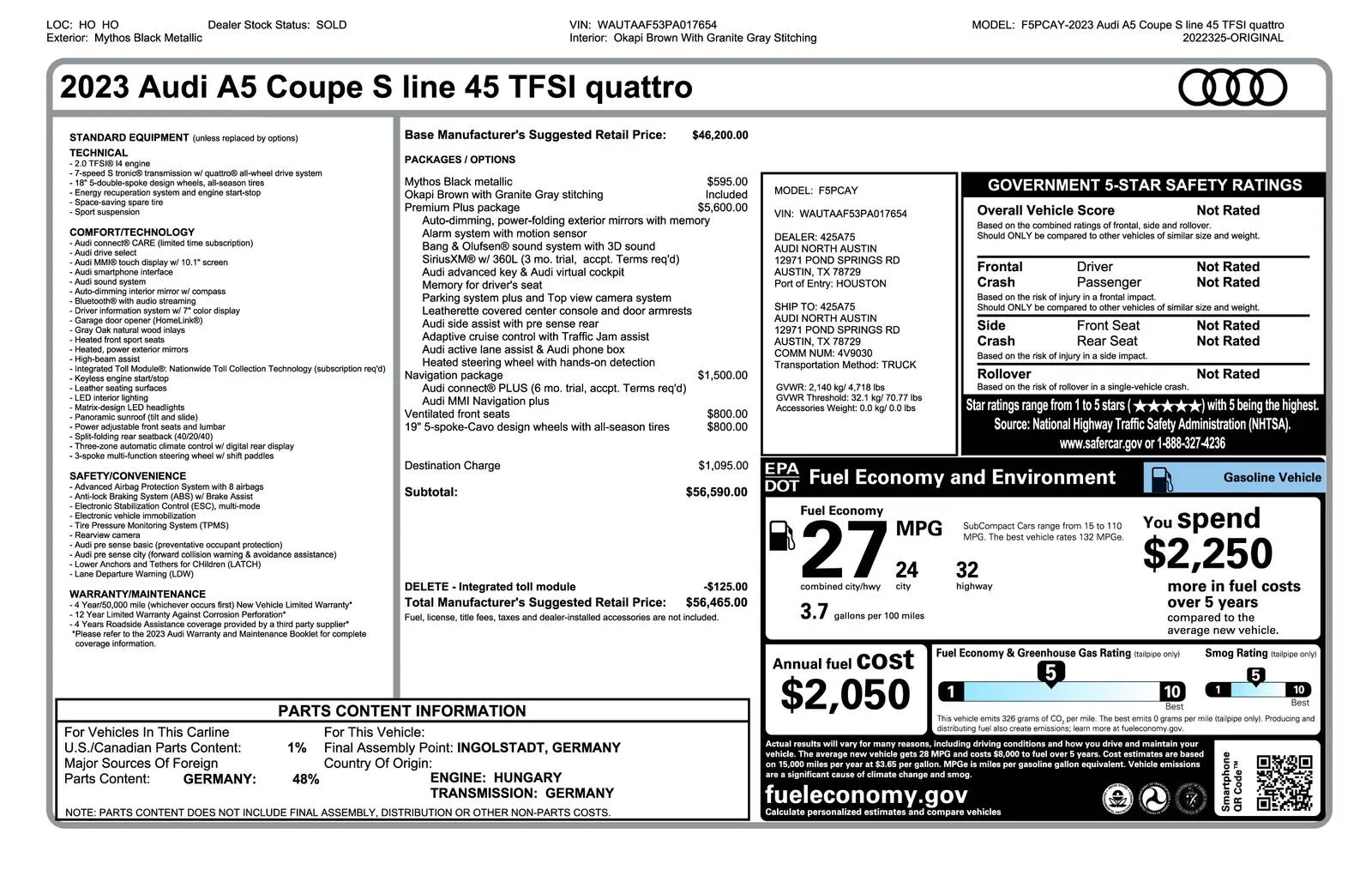 2023 Audi A5 Coupe S line Premium Plus for sale in Austin, TX