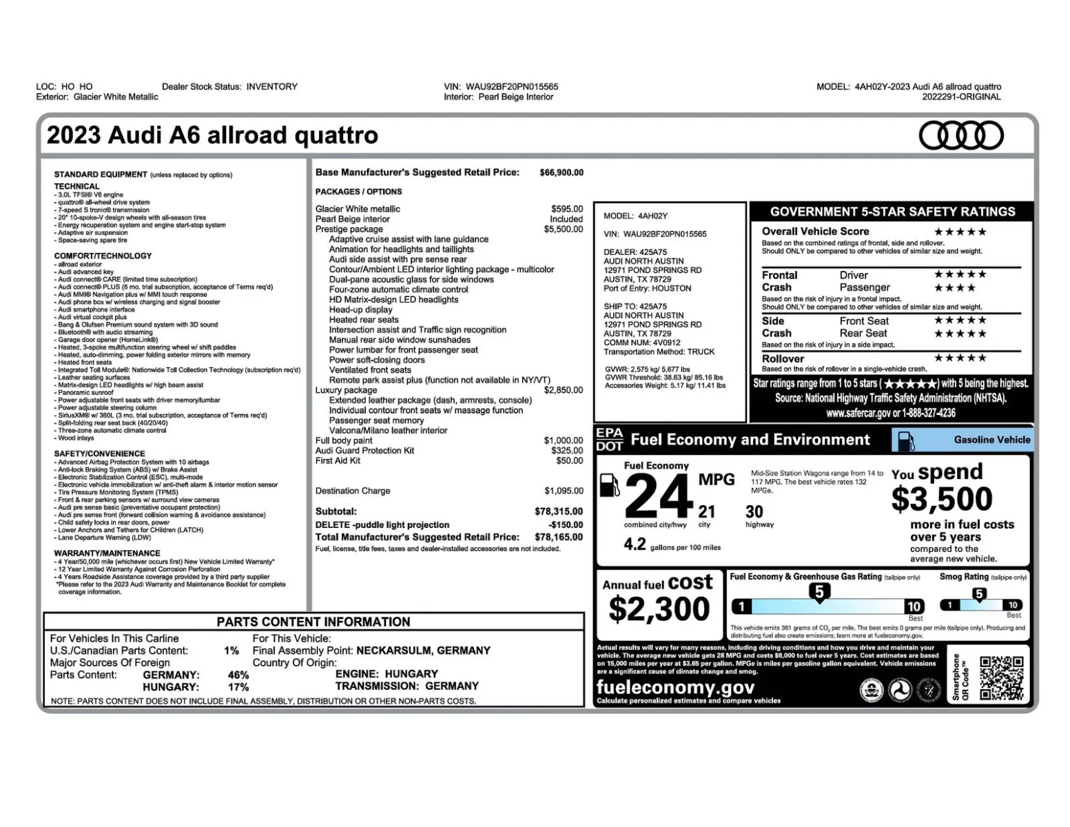 2023 Audi A6 allroad Prestige for sale in Austin, TX