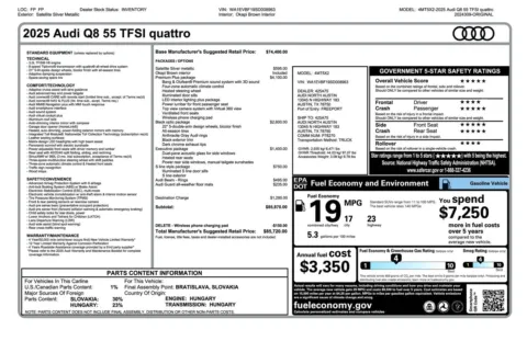 Silver 2025 Audi Q8 Premium Plus for sale in Austin, TX