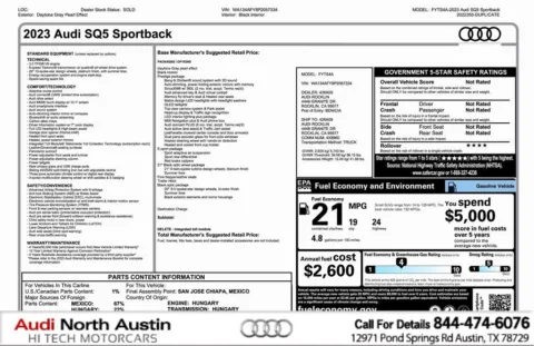 Gray 2023 Audi SQ5 Sportback Prestige for sale in Austin, TX