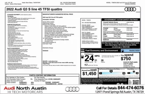 White 2022 Audi Q3 S line Premium Plus for sale in Austin, TX
