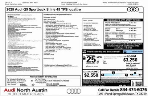 Black 2025 Audi Q5 Sportback S line Premium Plus for sale in Austin, TX