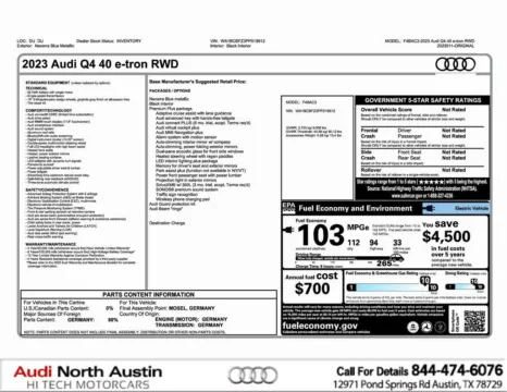 Blue 2023 Audi Q4 e-tron Premium Plus for sale in Austin, TX