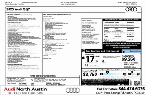 Gray 2025 Audi SQ7 Prestige for sale in Austin, TX