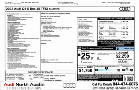 White 2022 Audi Q5 S line Premium for sale in Austin, TX