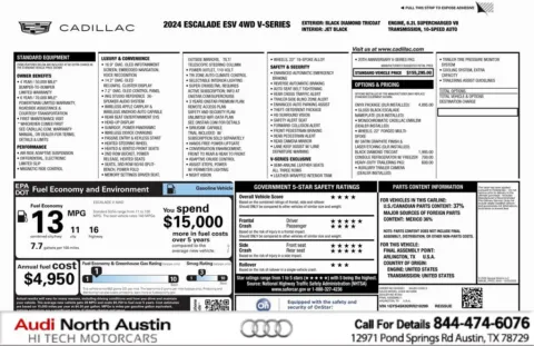 Black 2024 Cadillac Escalade ESV AWD V-Series for sale in Austin, TX