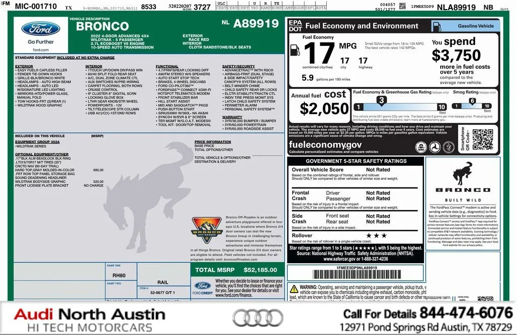 2022 Ford Bronco Wildtrak for sale in Austin, TX