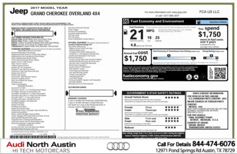 White 2017 Jeep Grand Cherokee Overland for sale in Austin, TX