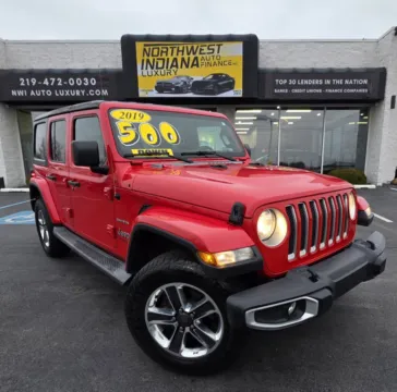 Red 2019 JEEP WRANGLER UNLIMI SAHARA for sale in Merrillville, IN