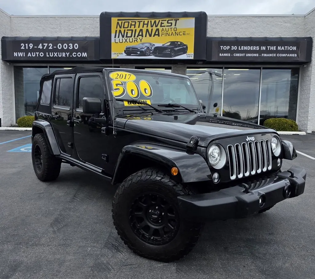 Black 2017 JEEP WRANGLER UNLIMI SAHARA for sale in Merrillville, IN