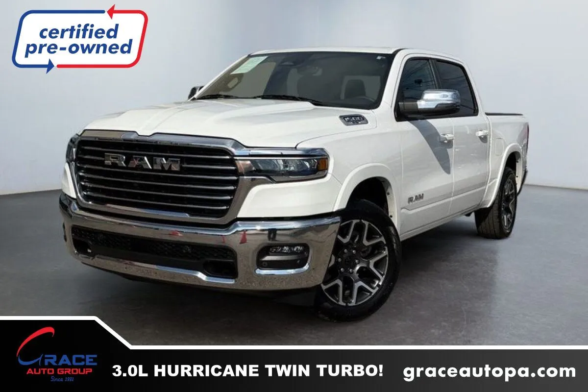 White 2025 Ram 1500 Laramie Crew Cab 4x4 5'7" Box for sale in Morrisville, PA