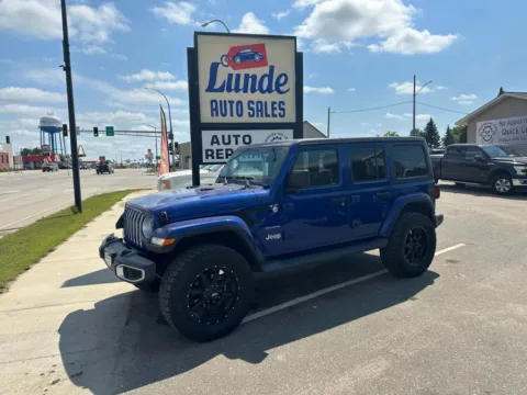 Blue 2019 Jeep Wrangler Unlimited Sahara Sport Utility 4D for sale in Wadena, MN