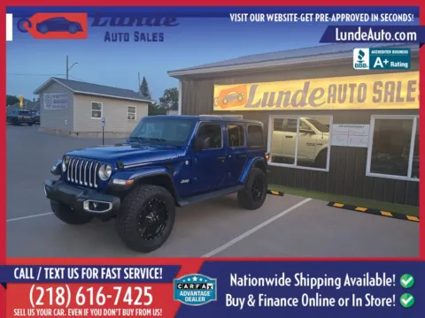Blue 2019 Jeep Wrangler Unlimited Sahara Sport Utility 4D for sale in Wadena, MN