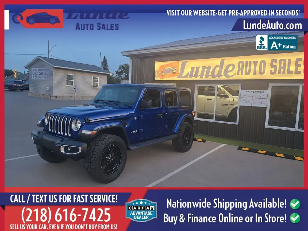 Blue 2019 Jeep Wrangler Unlimited Sahara Sport Utility 4D for sale in Wadena, MN
