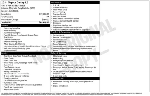 Photos of 2011 Toyota Camry LE for sale in Cockeysville, MD at Used Cars of Baltimore