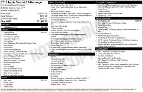 Green 2012 Toyota Sienna LE for sale in Cockeysville, MD