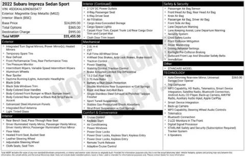 Photos of 2022 Subaru Impreza Sport for sale in Cockeysville, MD at Used Cars of Baltimore