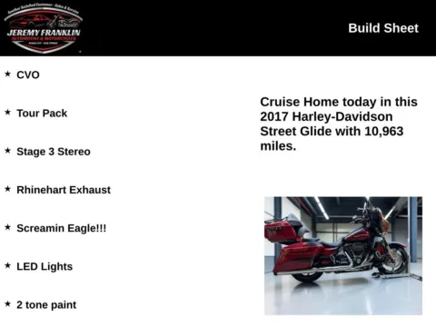 Another view of 2017 Harley-Davidson Street Glide CVO for sale in Blue Springs, MO at Jeremy Franklin Automotive of Blue Springs
