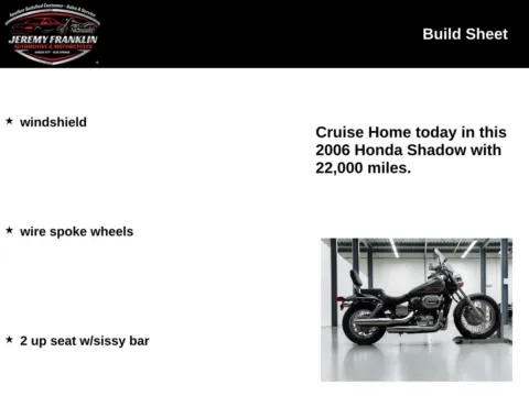 Another view of 2006 Honda Shadow VT750DC for sale in Blue Springs, MO at Jeremy Franklin Automotive of Blue Springs
