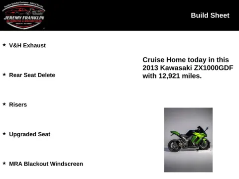 Another view of 2013 Kawasaki ZX1000GDF Ninja for sale in Blue Springs, MO at Jeremy Franklin Automotive of Blue Springs