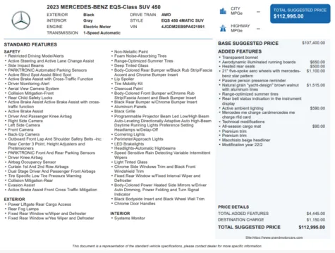 Another view of 2023 Mercedes-Benz EQS 450 for sale in Marietta, GA at Grand Motorcars Marietta