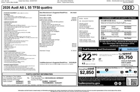 Another view of 2026 Audi A8 L 55 for sale in Marietta, GA at Grand Motorcars Marietta