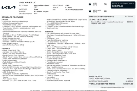 Another view of 2025 Kia K4 LX for sale in Marietta, GA at Grand Motorcars Marietta