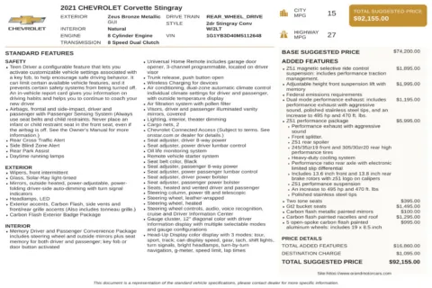 Another view of 2021 Chevrolet Corvette Stingray for sale in Marietta, GA at Grand Motorcars Marietta