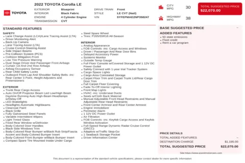 Another view of 2022 Toyota Corolla LE for sale in Marietta, GA at Grand Motorcars Marietta