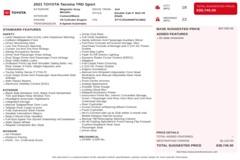 Another view of 2021 Toyota Tacoma TRD Sport for sale in Marietta, GA at Grand Motorcars Marietta