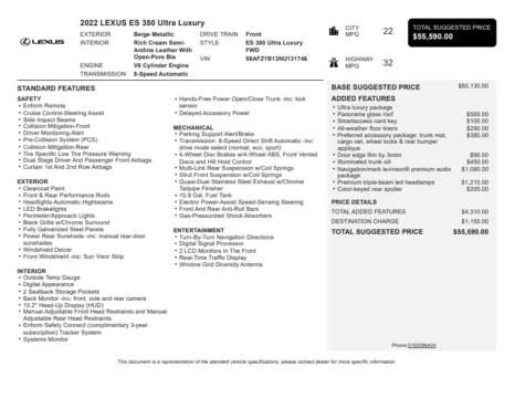 Another view of 2022 Lexus ES 350 Ultra Luxury for sale in Kennesaw, GA at Grand Motorcars Kennesaw