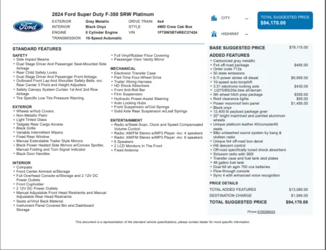 Another view of 2024 Ford F-350SD Platinum for sale in Kennesaw, GA at Grand Motorcars Kennesaw