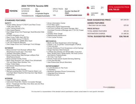 Another view of 2024 Toyota Tacoma SR5 for sale in Kennesaw, GA at Grand Motorcars Kennesaw