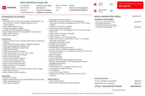 Another view of 2015 Toyota Camry SE for sale in Kennesaw, GA at Grand Motorcars Kennesaw