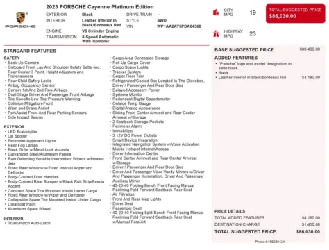 Another view of 2023 Porsche Cayenne Platinum Edition for sale in Macon, GA at Grand Infiniti of Macon