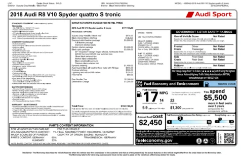 Another view of 2018 Audi R8 5.2 for sale in Kennesaw, GA at Carvilla