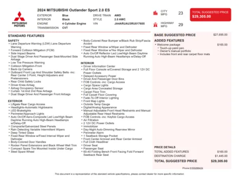 Another view of 2024 Mitsubishi Outlander Sport 2.0 ES for sale in Kennesaw, GA at Carvilla