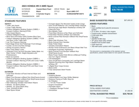 Another view of 2023 Honda HR-V Sport for sale in Kennesaw, GA at Carvilla