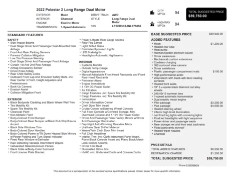 Another view of 2022 Polestar 2 Long Range Dual Motor for sale in Kennesaw, GA at Carvilla