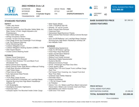 Another view of 2022 Honda Civic LX for sale in Kennesaw, GA at Carvilla