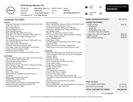Another view of 2019 Nissan Murano SV for sale in Kennesaw, GA at Carvilla