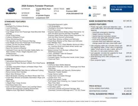 Another view of 2025 Subaru Forester Premium for sale in Kennesaw, GA at Carvilla