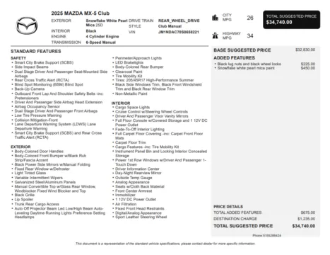 Another view of 2025 Mazda MX-5 Miata Club for sale in Kennesaw, GA at Carvilla