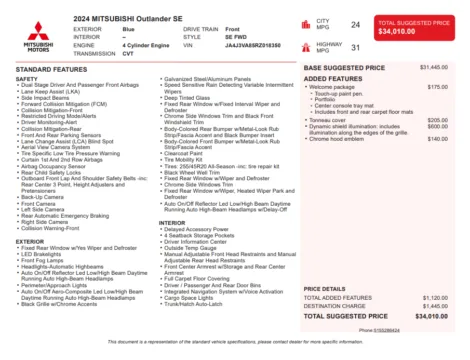 Another view of 2024 Mitsubishi Outlander SE for sale in Kennesaw, GA at Carvilla