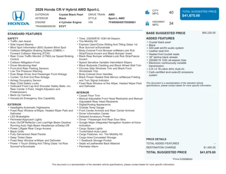 Another view of 2026 Honda CR-V Hybrid Sport-L for sale in Kennesaw, GA at Carvilla