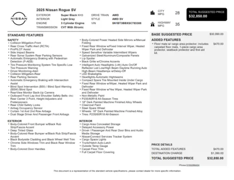 Another view of 2025 Nissan Rogue SV for sale in Kennesaw, GA at Carvilla